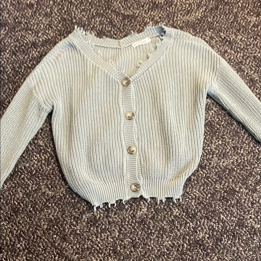 Sage Green Cropped Sweater V-Neck
